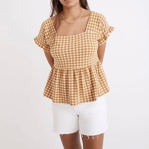 Sz XS madewell yellow and white gingham top NWT